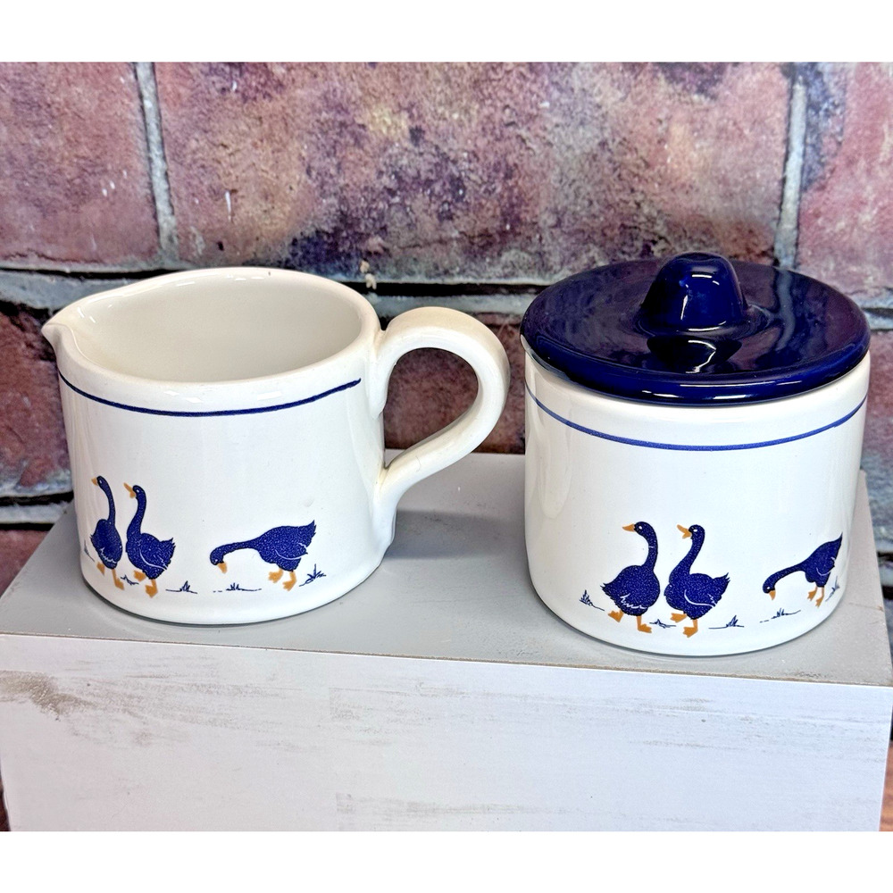 Vintage Rosenthal Netter Blue Geese Creamer Sugar Bowl Set W Lid Granny Core‎